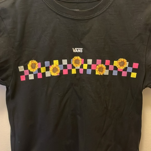 Vintage retro Vans Black T-Shirt with Sunflowers size XS - Picture 2 of 7